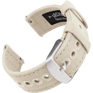 Watch Straps - Canvas Quick Release Watch Bands (Alabaster, 18mm) White